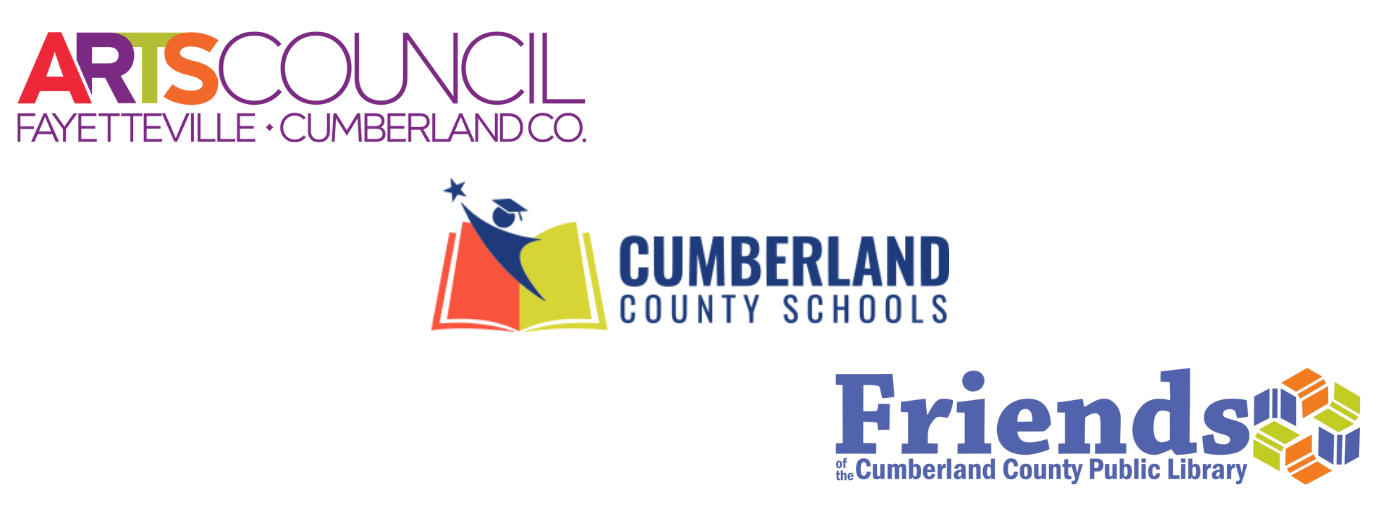 Logos of The Arts Council of Fayetteville/Cumberland County • Cumberland Co., Cumberland County Schools, and Friends of the Cumberland County Public Library, Inc.