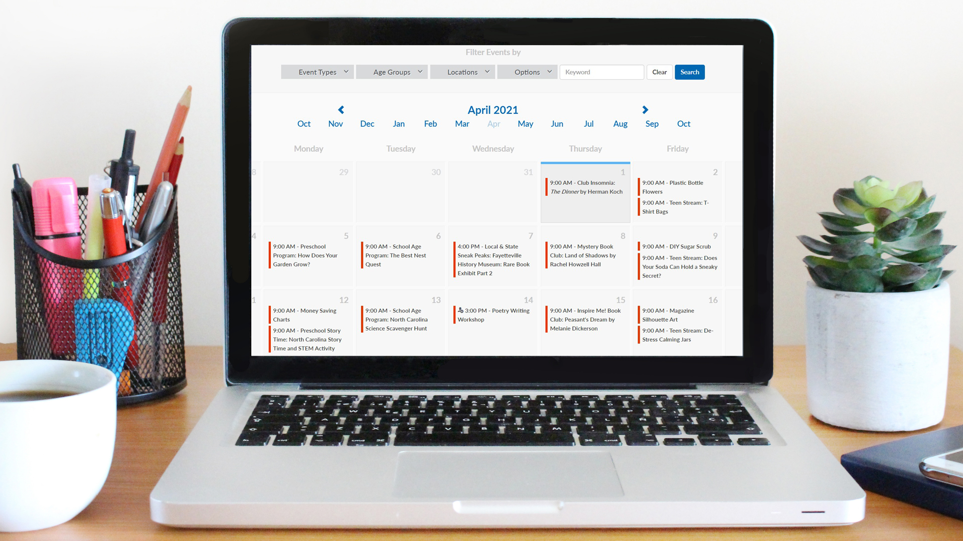 Laptop screen displaying a calendar