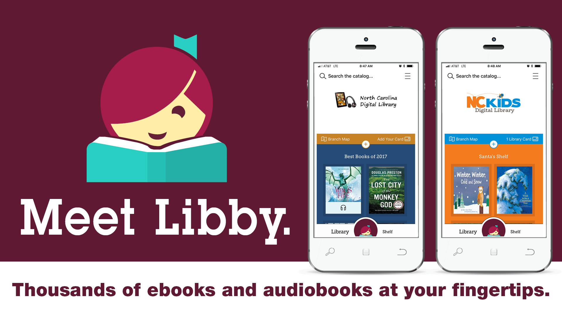 Libby logo with two phones on the Libby dashboard