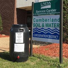 Rain barrel from Cumberland Soil and Water Conservation District.